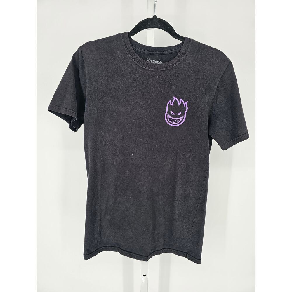 Spit Fire Women's Black 100% Cotton Printed Round Neck Short Sleeve Top Size S